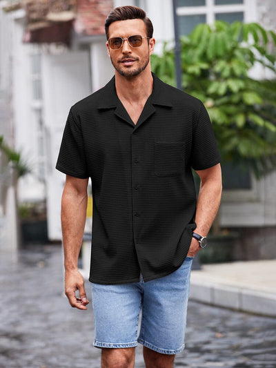 Waffle Loose Fit Short Sleeve Shirt (US Only) Shirts coofandystore Black S 