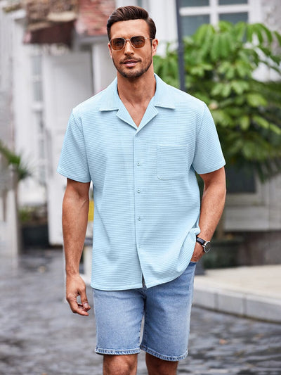 Waffle Loose Fit Short Sleeve Shirt (US Only) Shirts coofandystore Blue S 