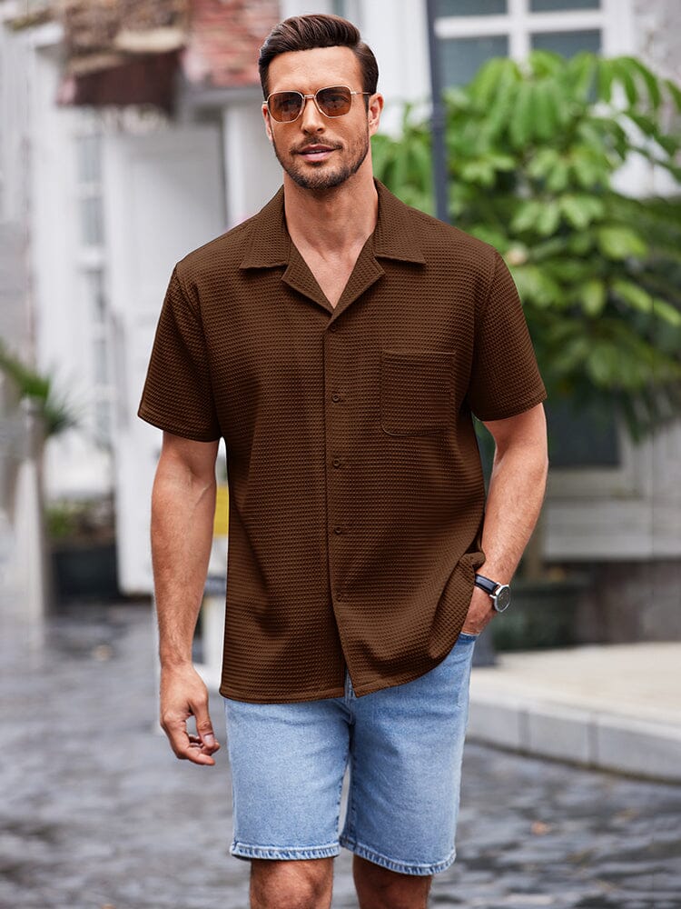 Waffle Loose Fit Short Sleeve Shirt (US Only) Shirts coofandystore Brown S 