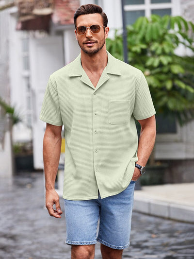 Waffle Loose Fit Short Sleeve Shirt (US Only) Shirts coofandystore Green S 