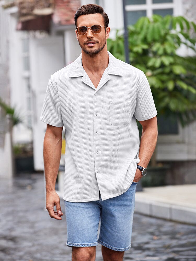 Waffle Loose Fit Short Sleeve Shirt (US Only) Shirts coofandystore White S 