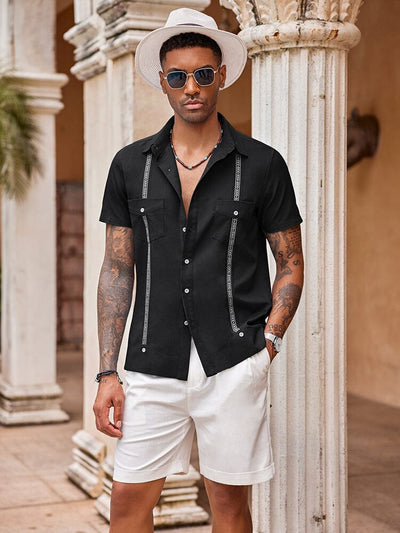 Casual Linen Cuban Shirts (US Only) Shirts coofandystore Black S 
