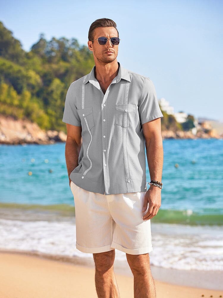 Casual Linen Cuban Shirts (US Only) Shirts coofandystore Grey S 