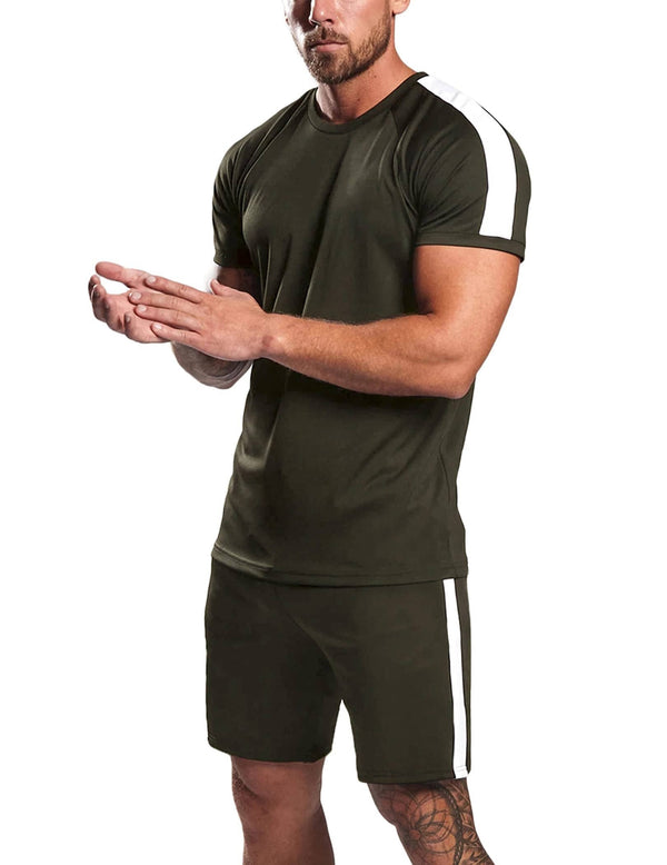 Coofandy 2 Pieces Workout Gym Wear (US Only) Sports Set coofandy Army green S 
