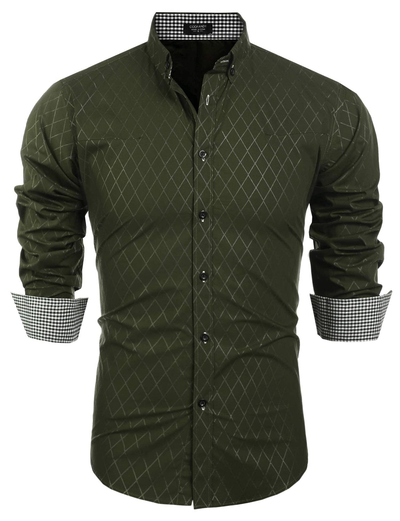 mens work dress shirts COOFANDY Men's Long Sleeve Wrinkle Free Dress Shirts Inner Contrast Business Casual Button Down Shirt Army Green XXL