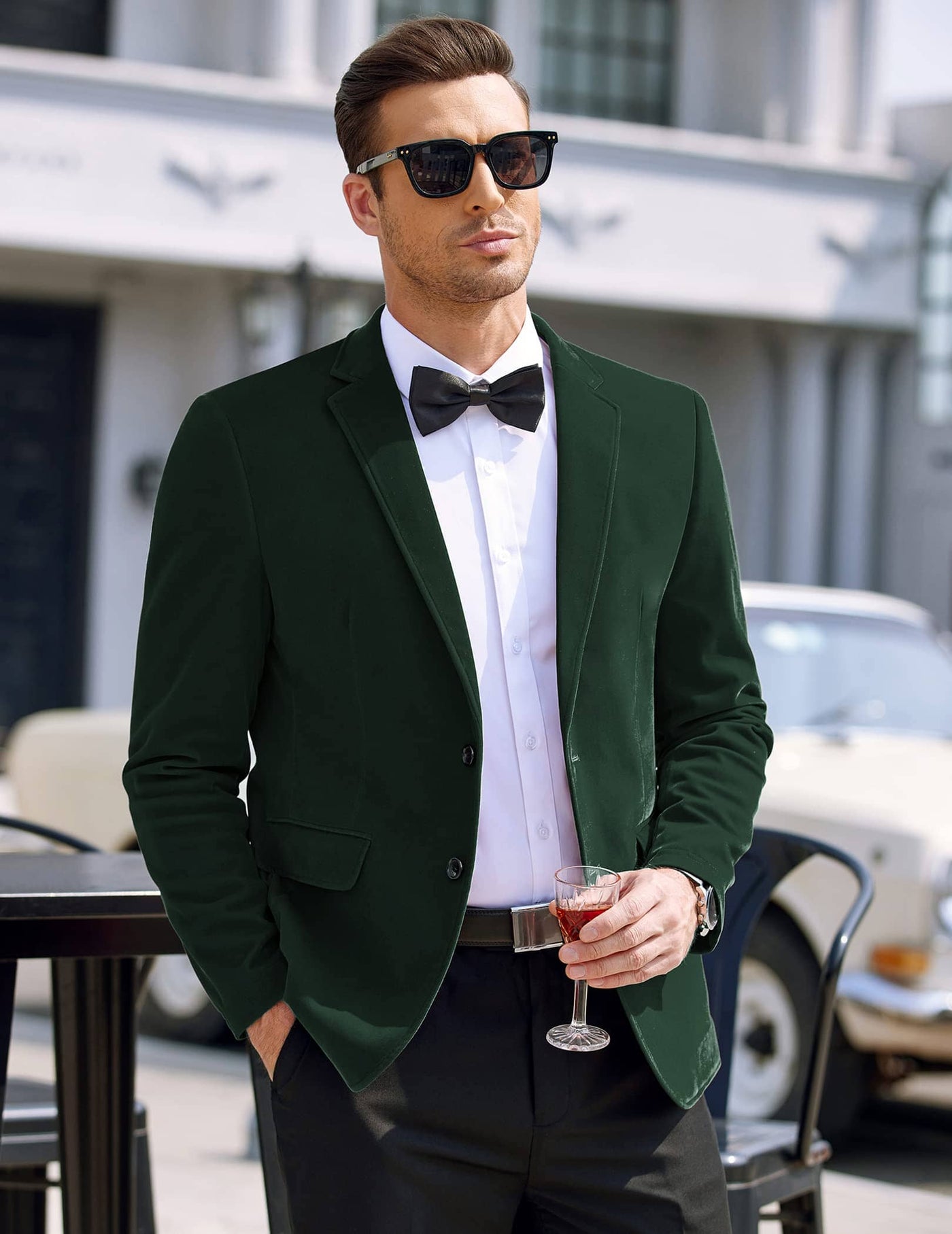 Two Button Slim Fit Blazers Retro Tuxedo Suit Jackets (US Only) Blazer coofandy Army Green S 