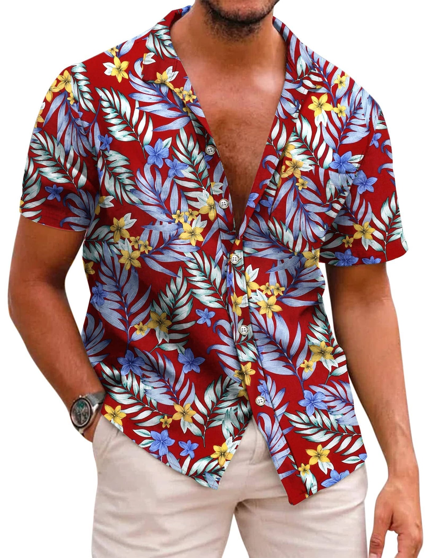 Coofandy Hawaiian Floral Shirts (US Only) Shirts coofandy B- Wine Red S 