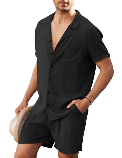 Coofandy 2 Pieces Beach Shirt Set (US Only) Sets coofandy Black S 