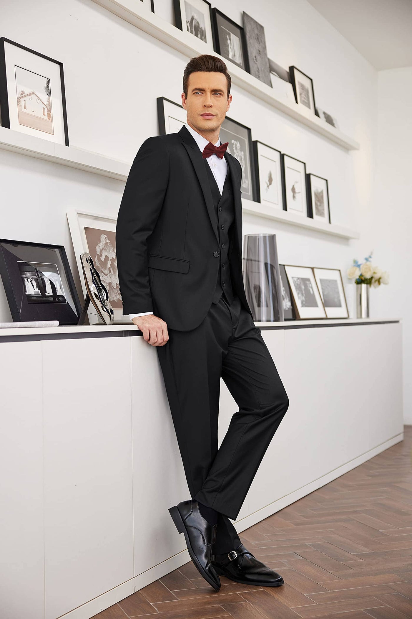 3 Piece Suits Set Tuxedo Prom Blazer Vest Pants Set (US Only) Suit Set coofandy Black S 