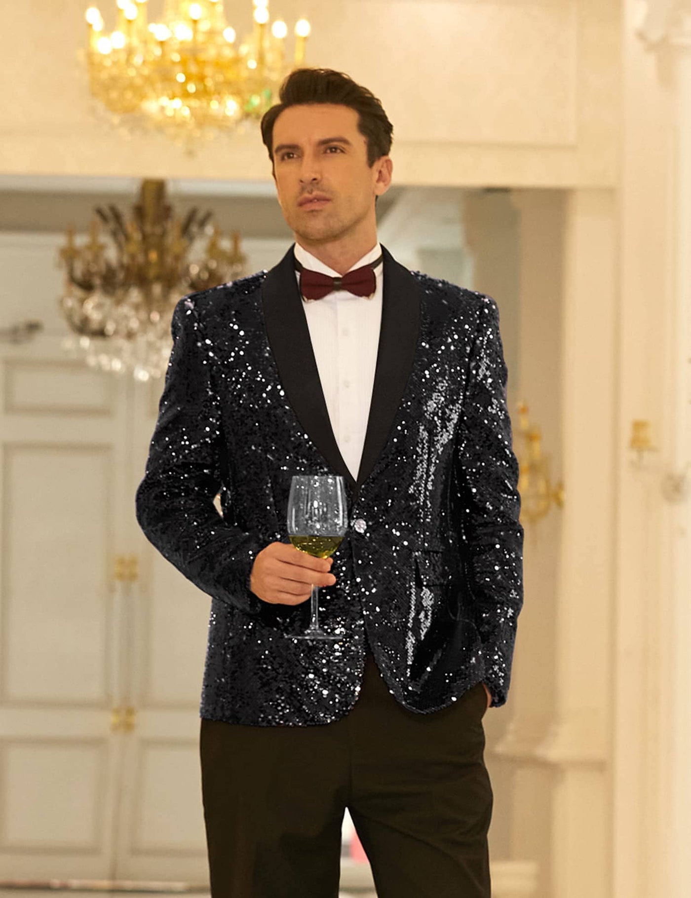Shiny Sequin Blazer Tuxedo Suit (US Only) Blazer Coofandy 