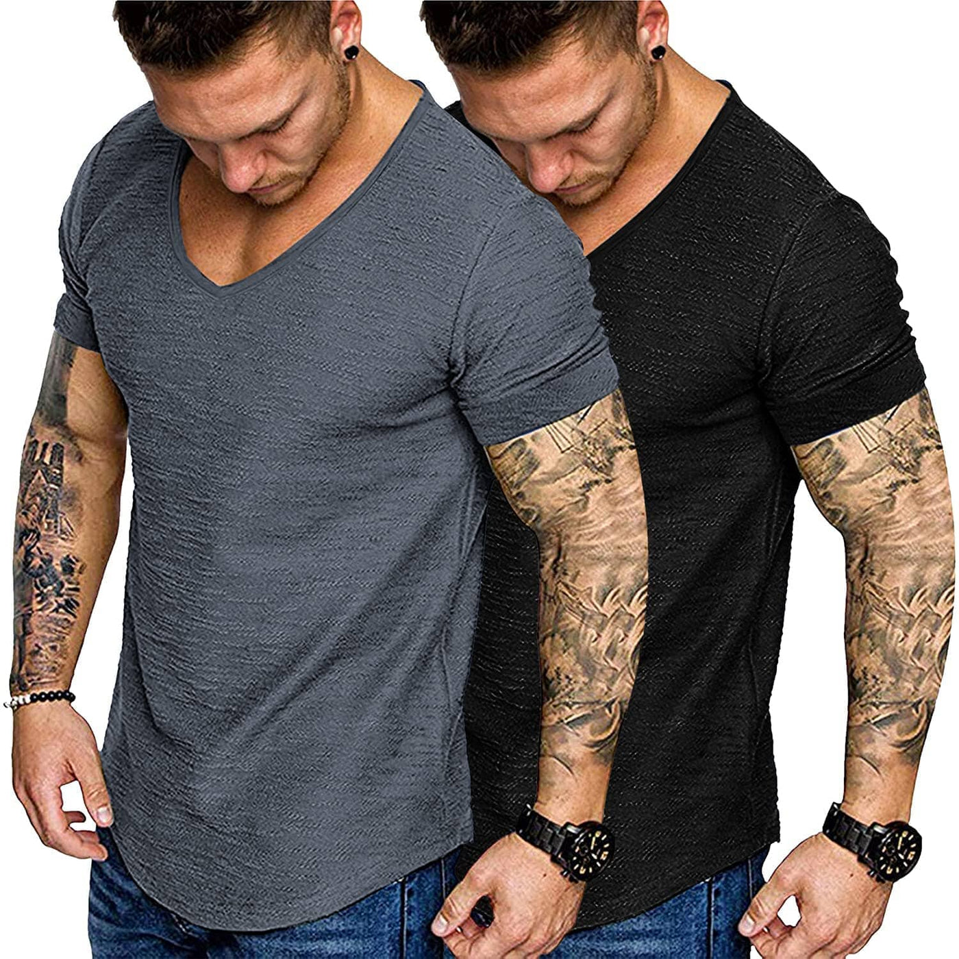 Coofandy 2 Pack Muscle T Shirt (US Only) T-Shirt coofandy Black/ Grey S 