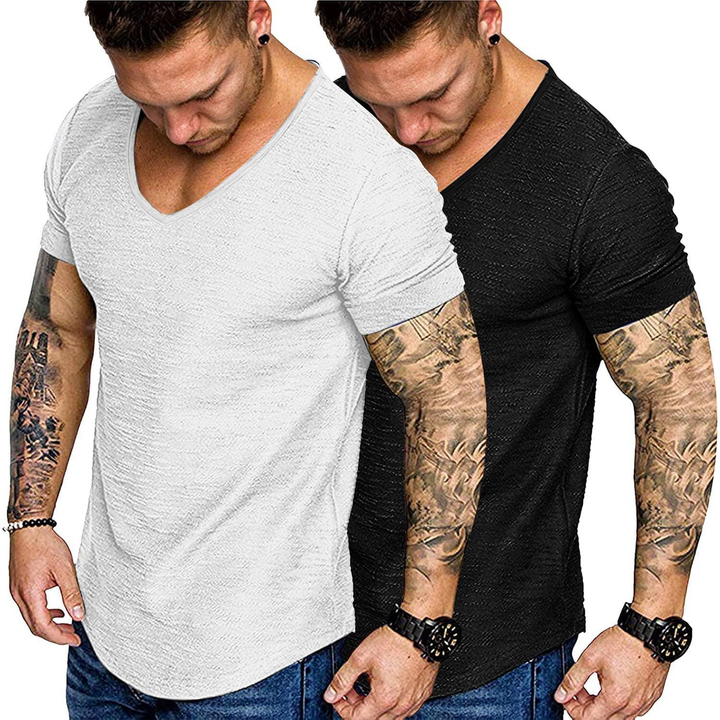 Coofandy 2 Pack Muscle T Shirt (US Only) T-Shirt coofandy Black/ White S 