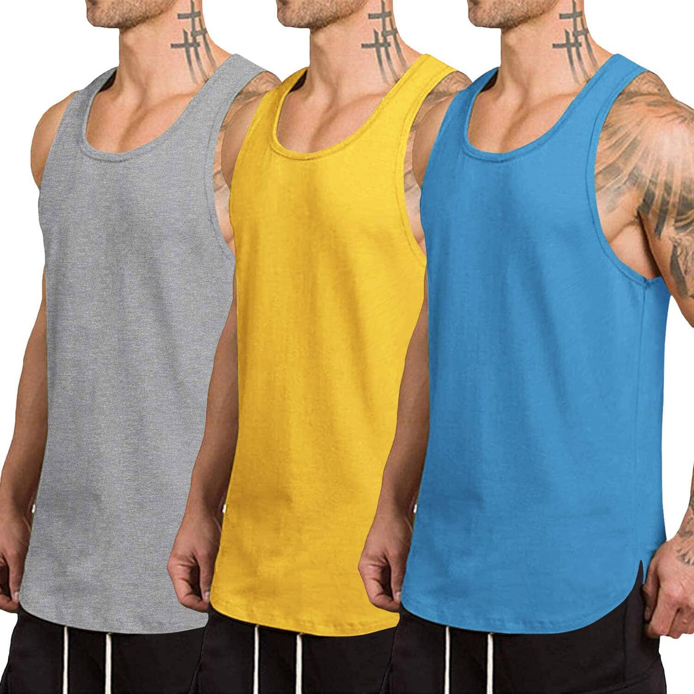 Coofandy 3-Pack Quick Dry Gym Vest (US Only) Tank Tops coofandy Blue/Light Grey/Yellow S 