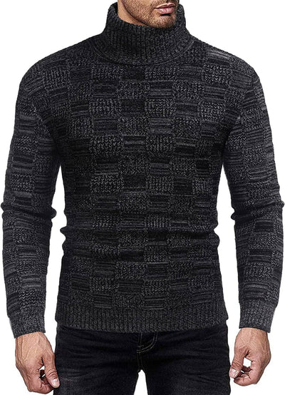Men's Knitted Turtleneck Sweater Plaid Hightneck Long Sleeve Sweater (US Only) Sweaters COOFANDY Store Black S 