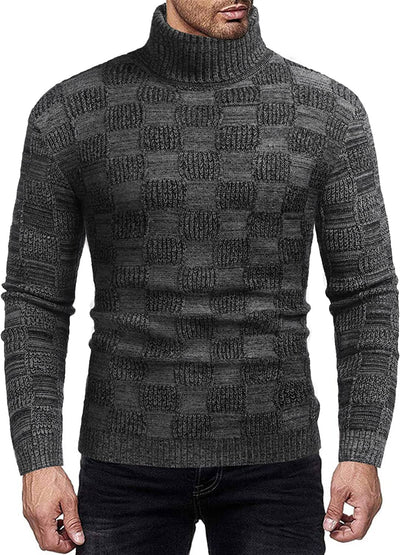 Men's Knitted Turtleneck Sweater Plaid Hightneck Long Sleeve Sweater (US Only) Sweaters COOFANDY Store Grey S 