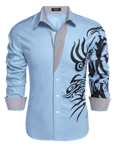 Coofandy Print Dress Shirt (US Only) Shirts coofandy Clear Blue S 