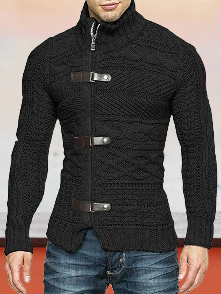 Coofandy Turtleneck Button Long Sleeve Knit Sweater coofandystore Black S 