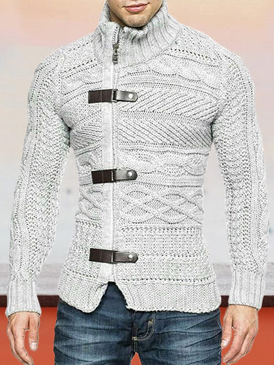 Coofandy Turtleneck Button Long Sleeve Knit Sweater coofandystore Grey S 