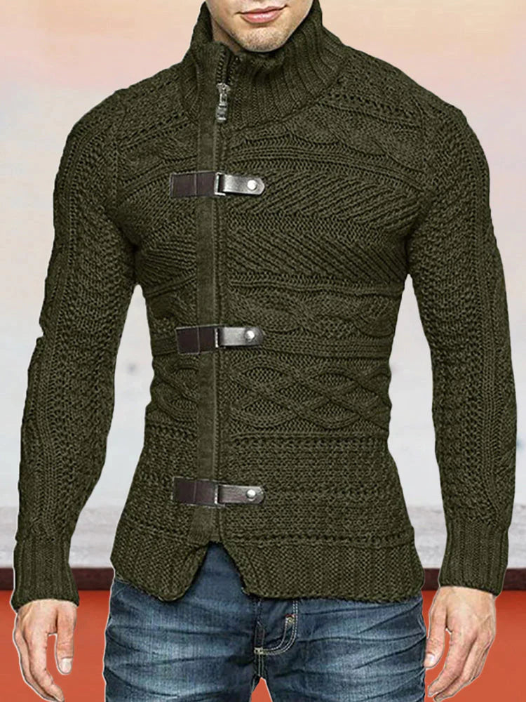 Coofandy Turtleneck Button Long Sleeve Knit Sweater coofandystore Army Green S 