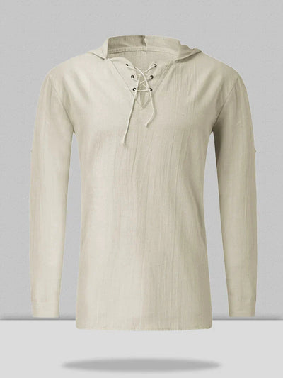 Linen Style Long-sleeved Shirt With Hat coofandystore Khaki S 