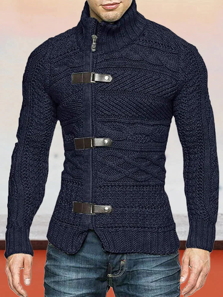 Coofandy Turtleneck Button Long Sleeve Knit Sweater coofandystore Navy Blue S 