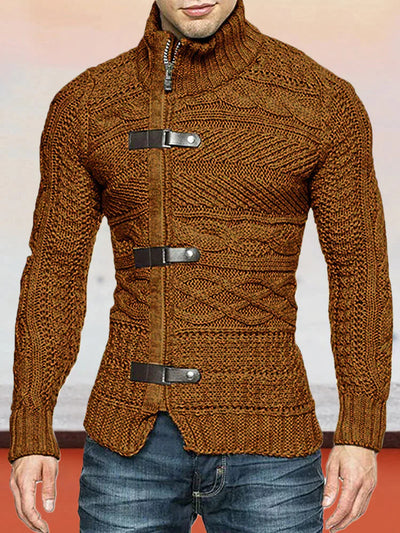 Coofandy Turtleneck Button Long Sleeve Knit Sweater coofandystore Brown S 