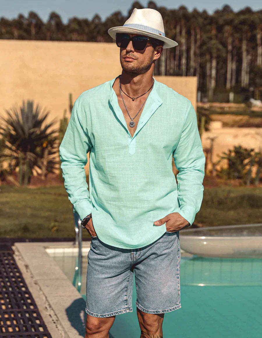 Cotton Linen Henley Shirt - High Quality & Stylish for Any Occasion ...