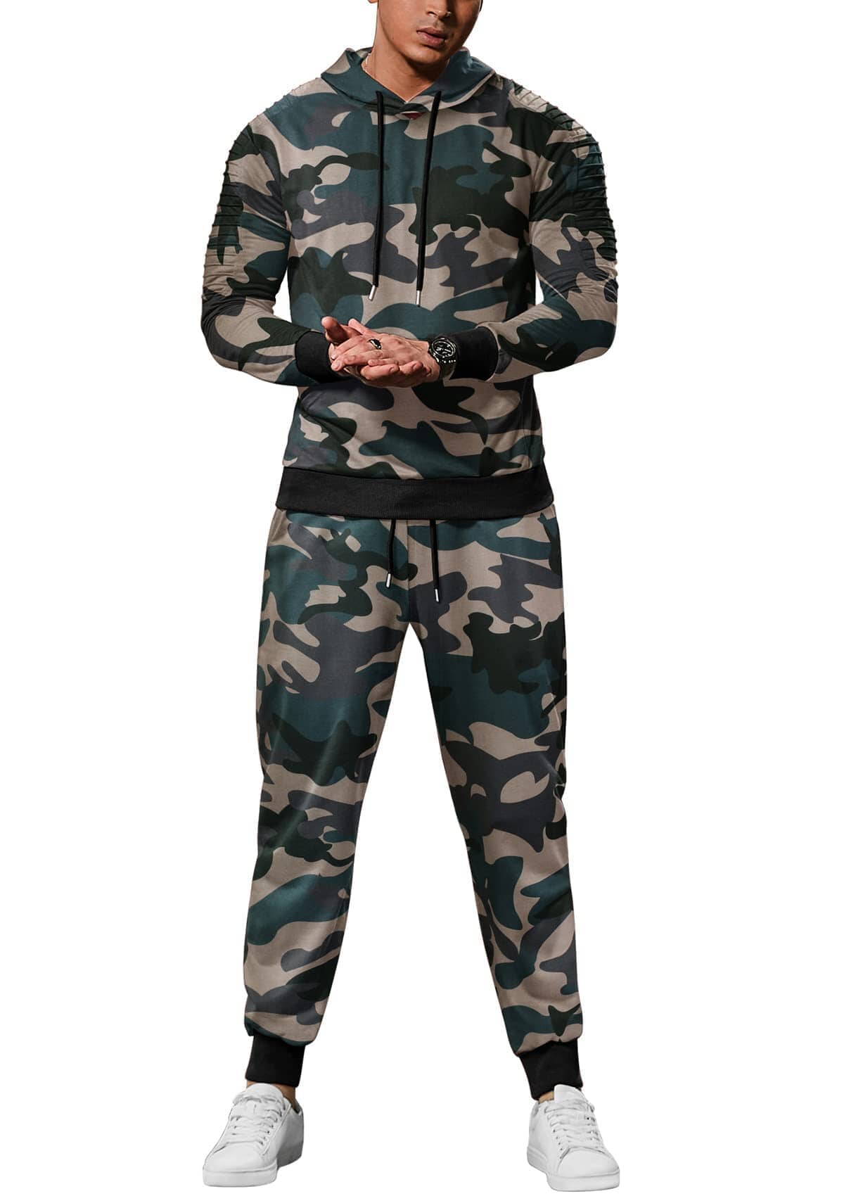 2 Piece Hoodie Jogging Athletic Suits (US Only) Sports Set Coofandy's Green Camo S 
