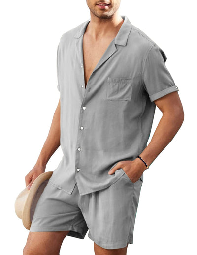 Coofandy 2 Pieces Beach Shirt Set (US Only) Sets coofandy Grey S 