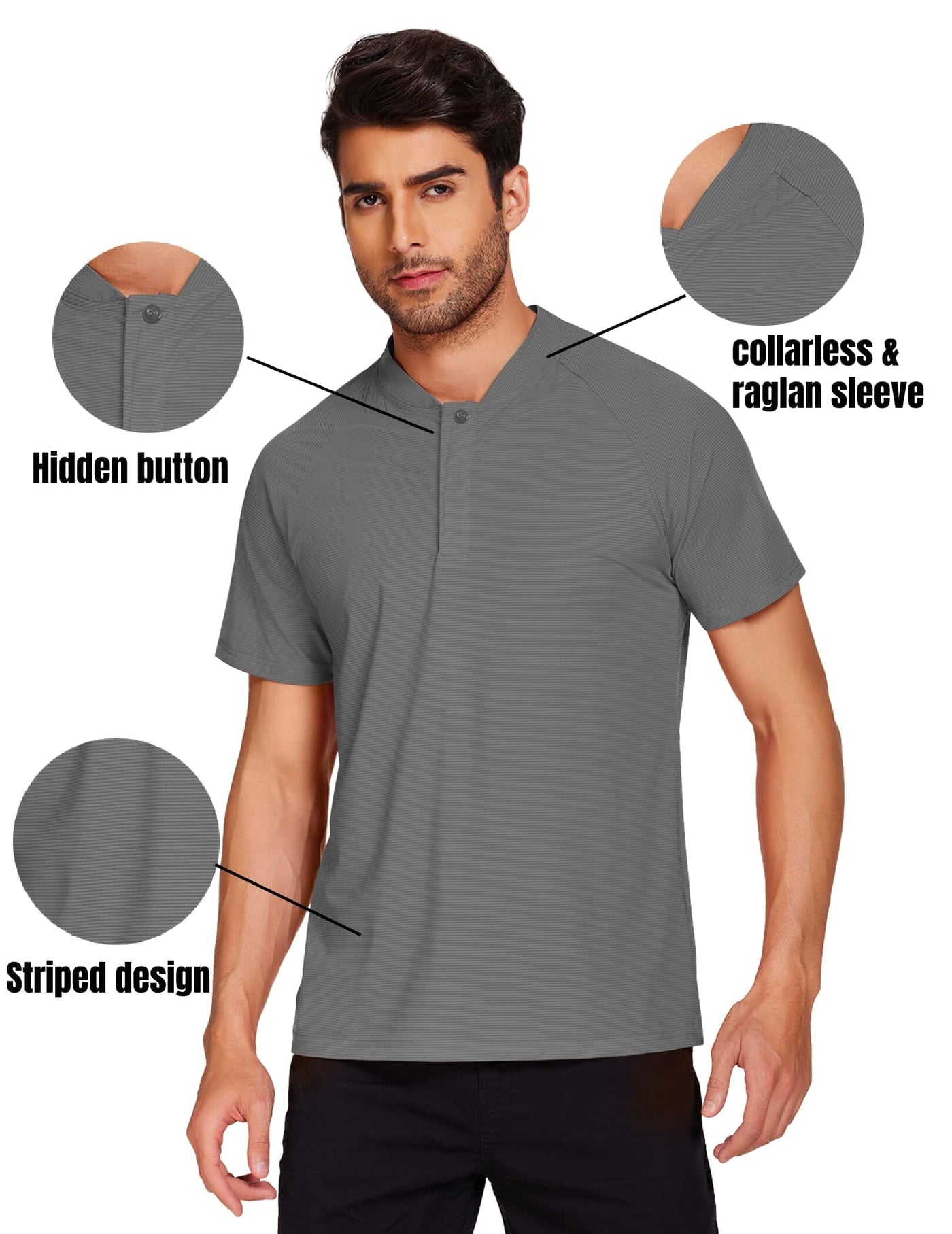COOFANDY Men's Collarless Golf Polo Shirts Quick Dry Polo Shirts Short  Sleeve Henley Shirt Active Striped Polo Sports — The Golf Central