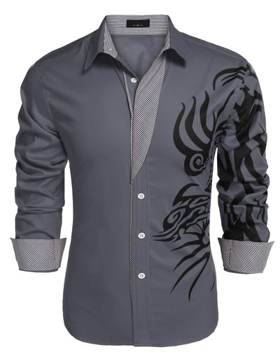 Coofandy Print Dress Shirt (US Only) Shirts coofandy Grey S 