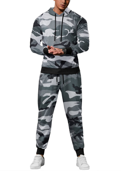 2 Piece Hoodie Jogging Athletic Suits (US Only) Sports Set Coofandy's Grey Camo S 