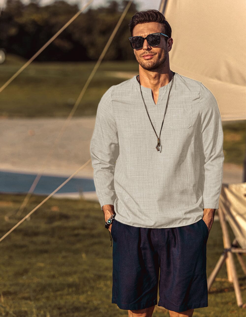 Stylish V-neck Beach Shirts - Lightweight & Comfortable – COOFANDY