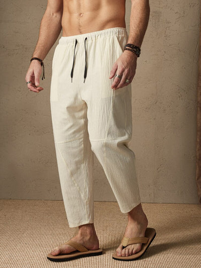 COOFANDY Men's Cotton Linen Pants Causal Drawstring Elastic Waist Harem  Pants Lightweight Bloomer Trousers Loose Yoga Pants Black Large