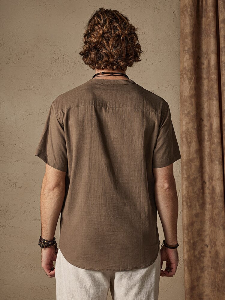 Casual Cotton and Linen Henley Shirt with Pocket Shirts coofandystore 