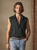 Solid Button Sleeveless Cotton Linen Casual Shirt Shirts coofandystore 