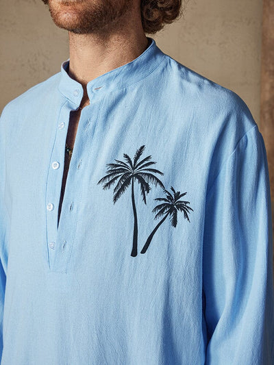 Cotton Linen Coconut Tree Printed Long Sleeve Shirt Shirts coofandystore 