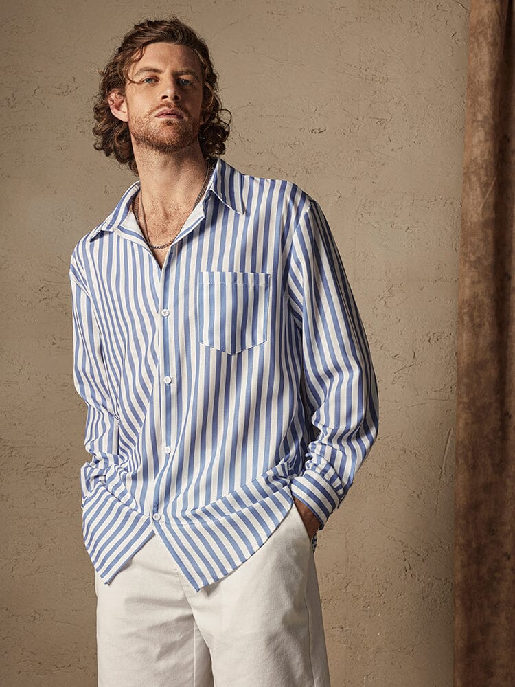 Linen Style Stripe Shirt Shirts & Polos coofandystore Blue S 