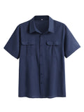 Cotton Linen Solid Color Double Pockets Shirt Shirts coofandystore 