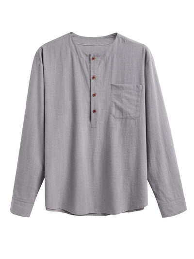 Cotton Linen Henley Shirt With Pocket Shirts coofandystore 