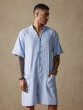 Cotton Stand Collar Jumpsuit Jumpsuit coofandystore Blue S 