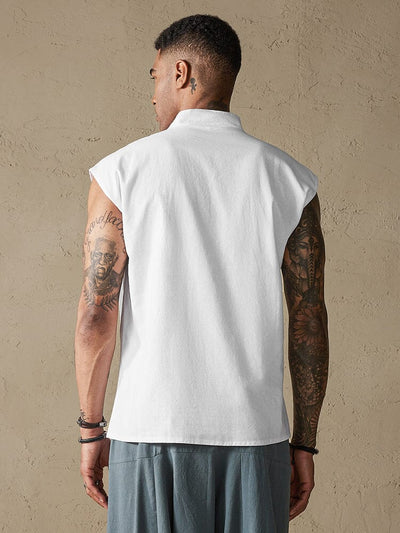 Cotton Linen Casual Solid Sleeveless Shirt Tank Tops coofandystore 