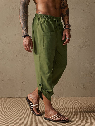 Linen Style Button Hem Capri Pants Pants coofandystore Army Green S 