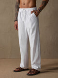 Casual Loose Fit Cotton Linen Straight Pants Pants coofandystore White S 