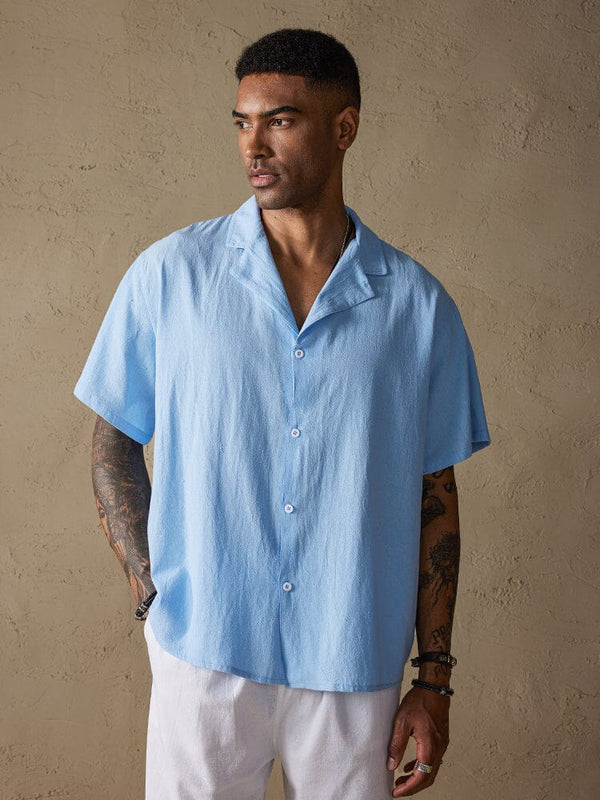 Casual Cotton Linen Lapel Shirt Shirts coofandystore Light Blue S 