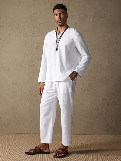 COOFANDY Men's 2 Piece Linen Set Long Sleeve Henley Shirts Casual Beach  Pants With Pockets Summer Yoga Outfits, White, S price in Saudi Arabia,  Saudi Arabia