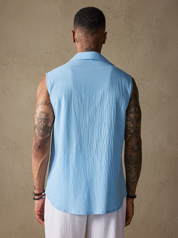 Cotton Linen Sleeveless Button Shirt with Pockets Shirts coofandystore 