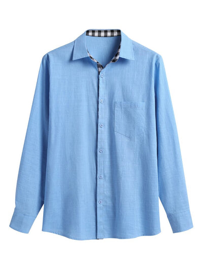 Coofandy Linen Style Long Sleeves Plaid Collar Shirt Shirts coofandy 