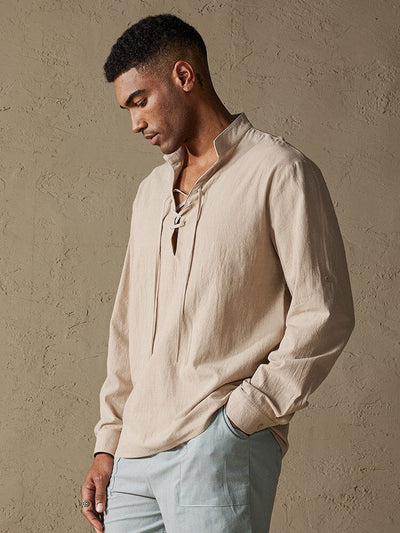 Cotton Long Sleeves V Neck Shirt Shirts coofandy 