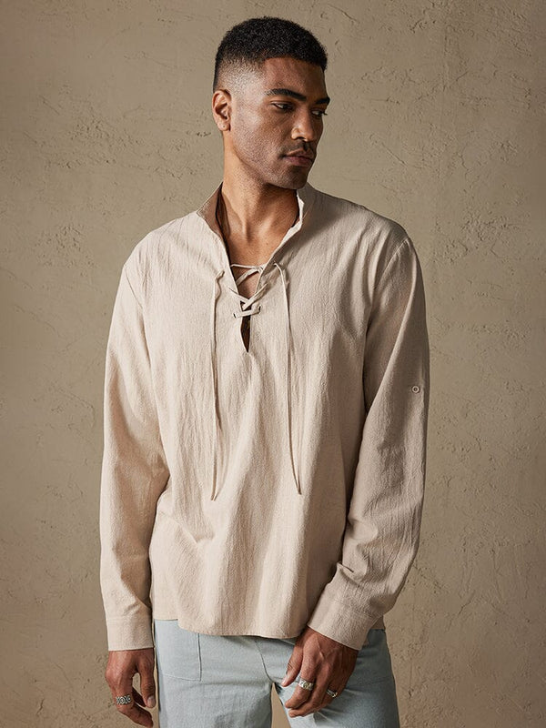 Cotton Long Sleeves V Neck Shirt Shirts coofandy Khaki S 